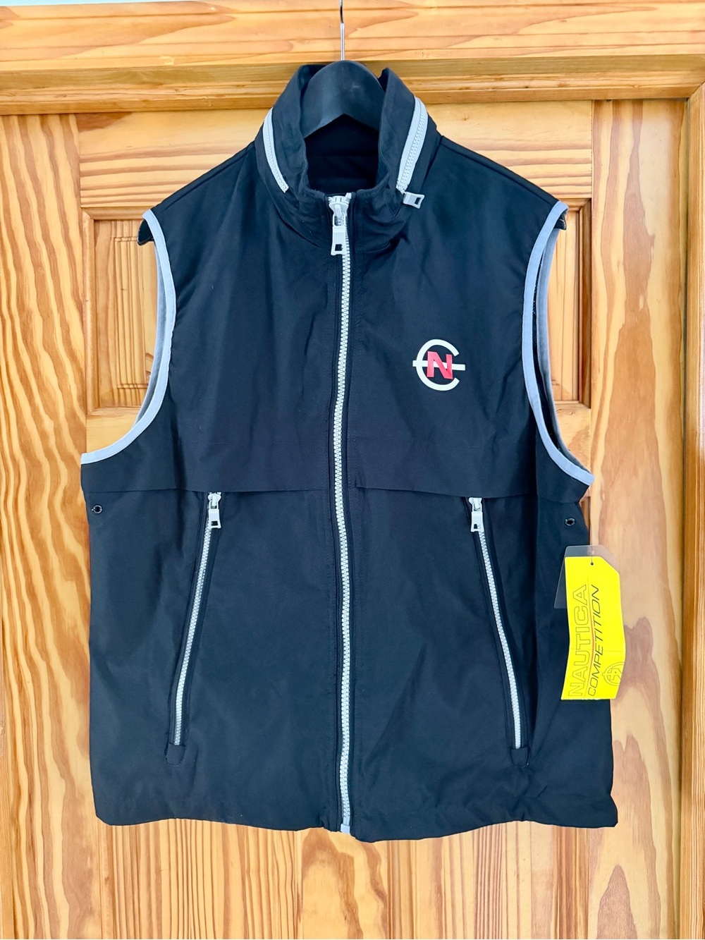 Nautica Black Sleeveless Zip Wind Vest with Contrast Trim